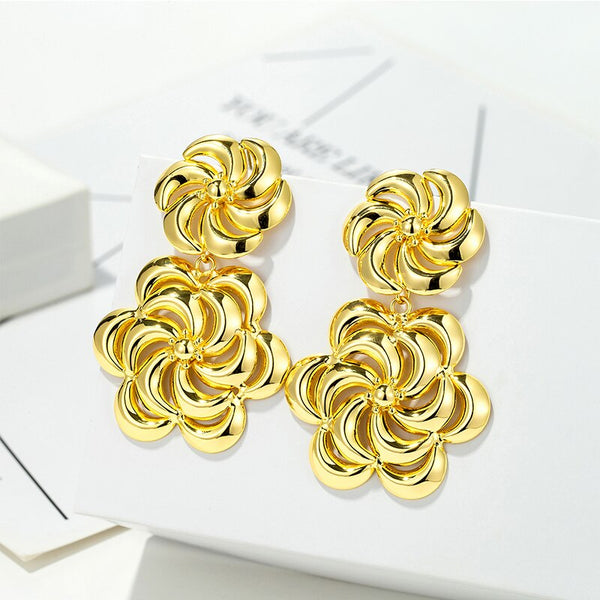 Pendientes de aro colgantes con diseño de molino de viento giratorio para mujer