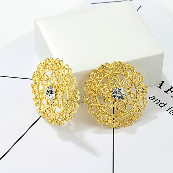 Fashion Rhinestone   Hollow Out Flower Round Alloy Stud Drop Earring
