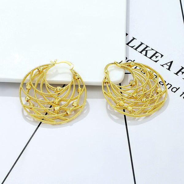 Hoop Earrings Fashion Hollow Out Flower Bag Pattern Women Copper Brass Circle Round Earrings