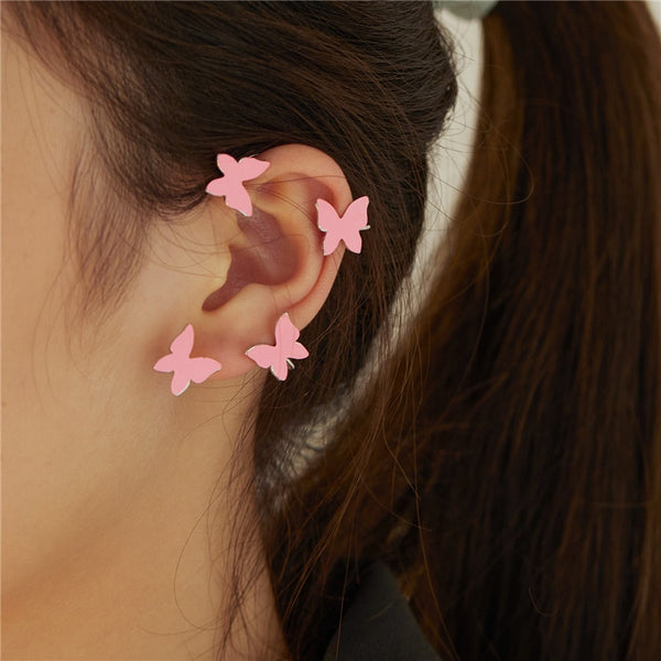 Pendientes de mariposa con cristales y metal plateado para mujer