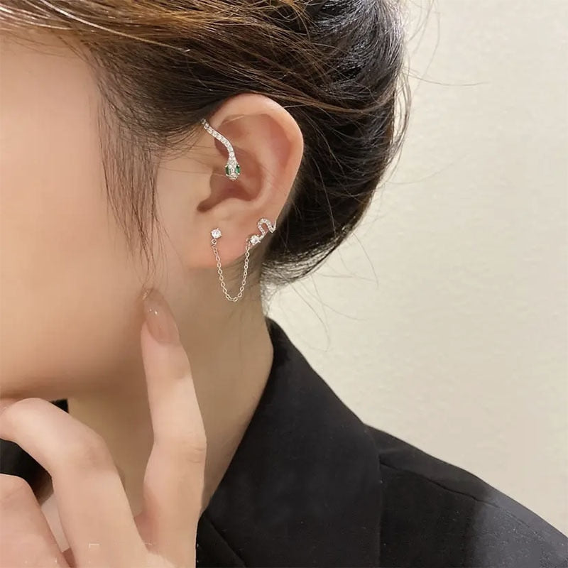 Shiny Zircon Snake Ear Hanging Ear Clip Cuff For Women