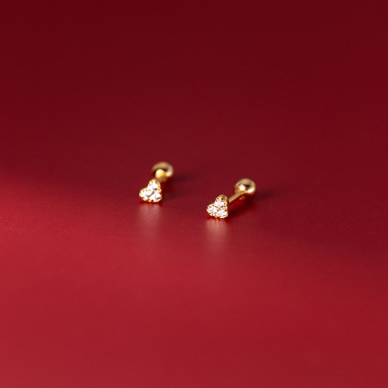 Cute Love Heart CZ Zircon Mini Small Spiral Bead Stud Earrings