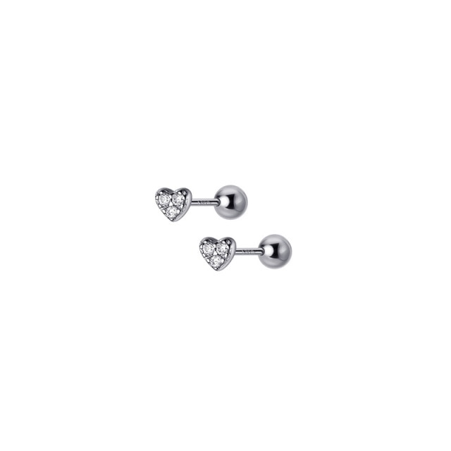 Cute Love Heart CZ Zircon Mini Small Spiral Bead Stud Earrings