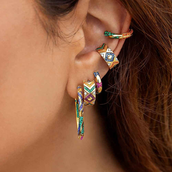 Pendientes de aro pequeños de esmalte étnico vintage