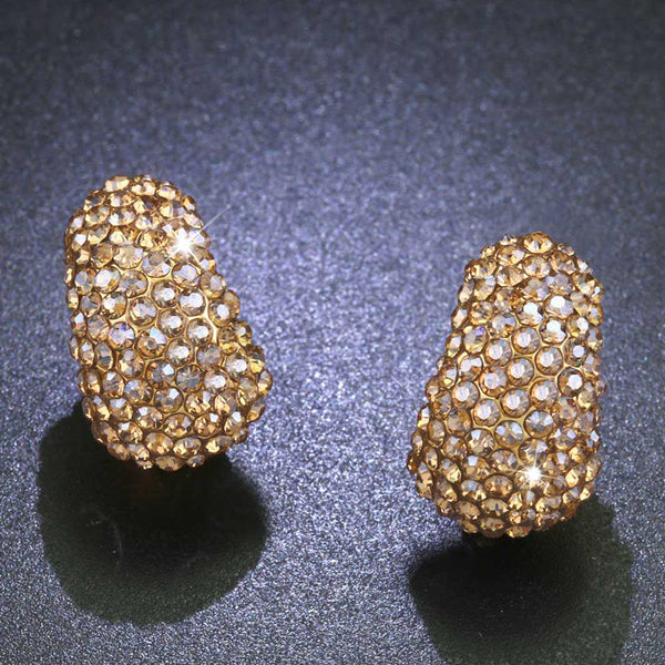 Elegantes pendientes de clip de oro plateado para mujer sin perforar con cristales de imitación.