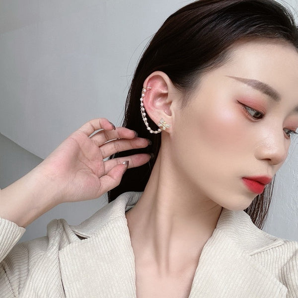 Clips para orejas asimétricos con forma de gota de agua pequeña para mujer, sin agujero