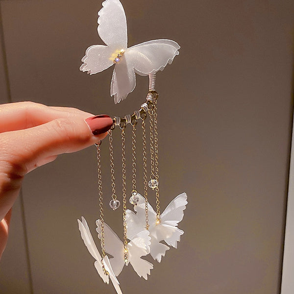 Pendientes colgantes de mariposa de tela blanca de una sola pieza para mujer