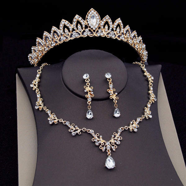Conjunto de pendientes y collar con corona de moda para mujer, vestido de novia y joyería.