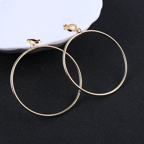 Geometric Round Clip Earrings  Metal Simple Big Earrings