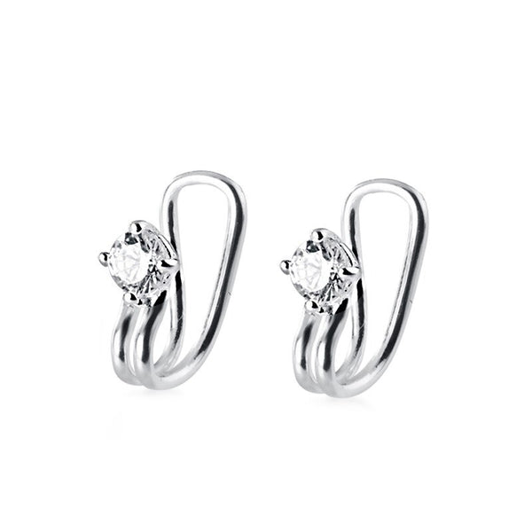 Pendientes de clip de estrella de moda con cristal de circonita para mujer, sin perforar