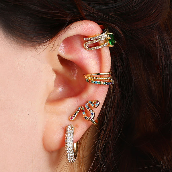 C Shape Premium Design Colorful Micro Pave CZ Ear Clip Non pierced Earrings