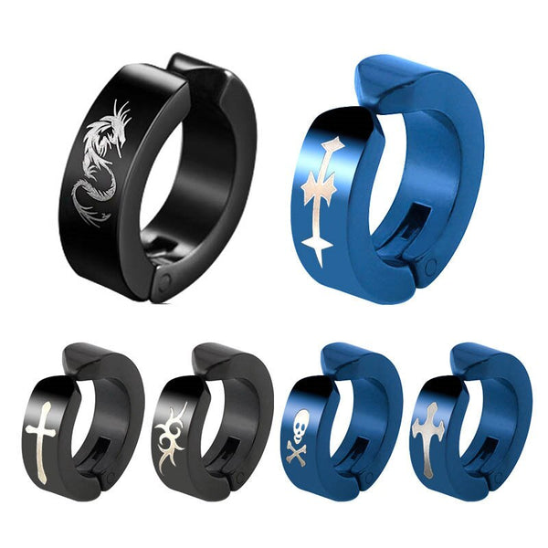 Pendientes de clip de acero inoxidable con cruz clásica para mujer