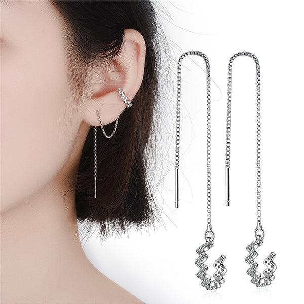 Pendientes de clip elegantes de moda con microcristales pavimentados.