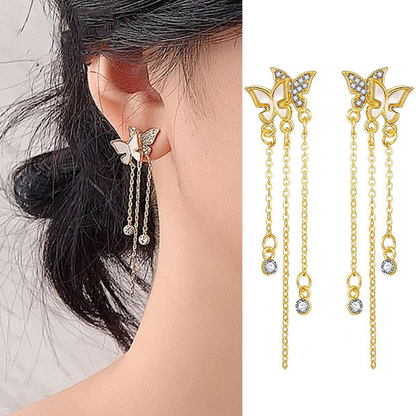 Vintage Asymmetric Pearl Star Tassel Clip Earrings for Women