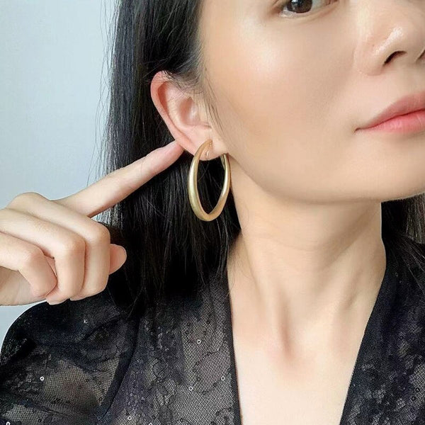 Pendientes de aro grandes vintage con círculo liso para mujer