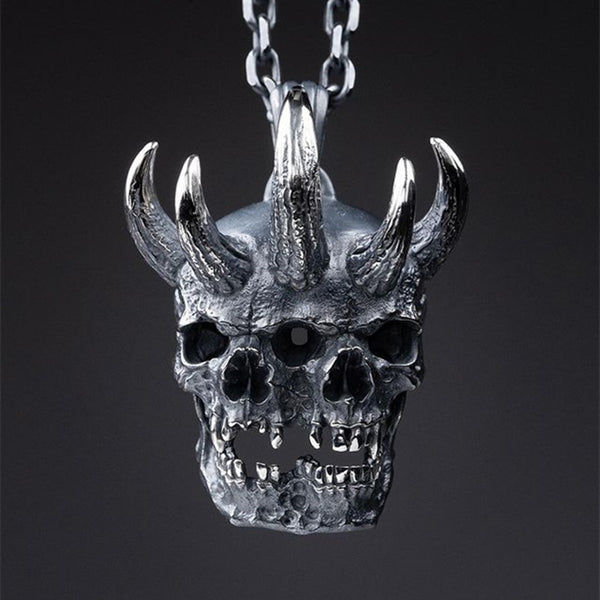 Unique Mens Double Skull Pendant Necklace