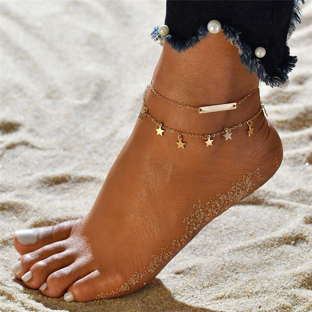 Bohemian Fashion Gold Color Flower Coin Anklet for Women