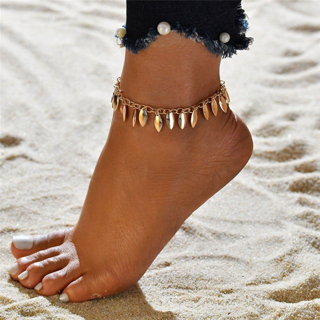 Bohemian Fashion Gold Color Flower Coin Anklet for Women