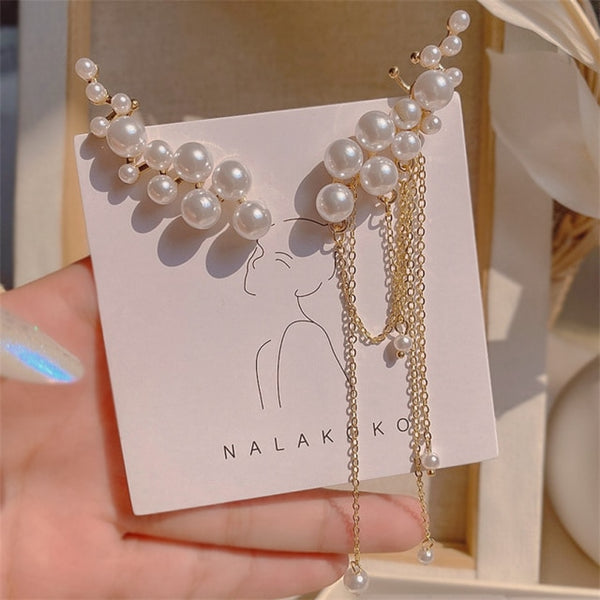 Pendientes largos de perlas de imitación de tendencia