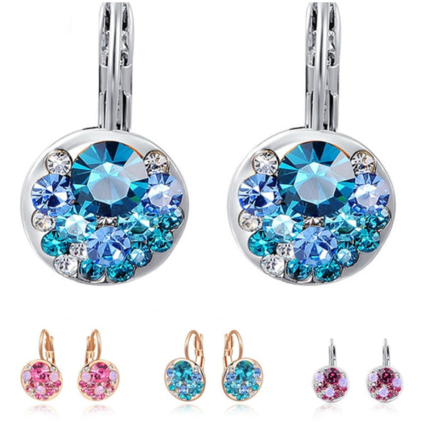 Hot Blue Round Stone Earrings Fashion Jewelry Rose Gold Earring
