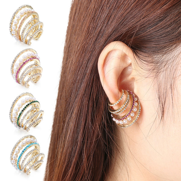Fashion Stackable Wide Ear Cuffs Earrings Pearl Rhinestone Cartilage Clip on Earrings