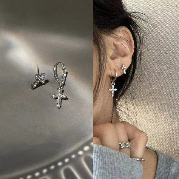 Pendientes asimétricos con forma de cruz para mujer, nueva tendencia