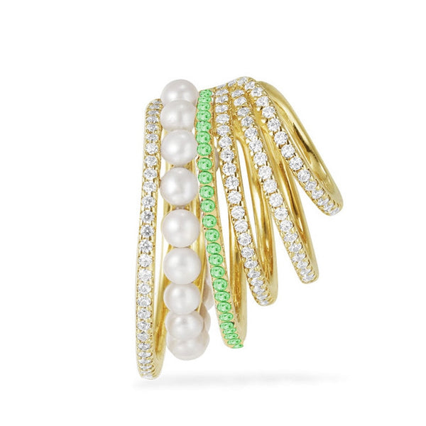 Pendientes de clip multicapa con perlas y diamantes de imitación, estilo bohemio, sin perforaciones