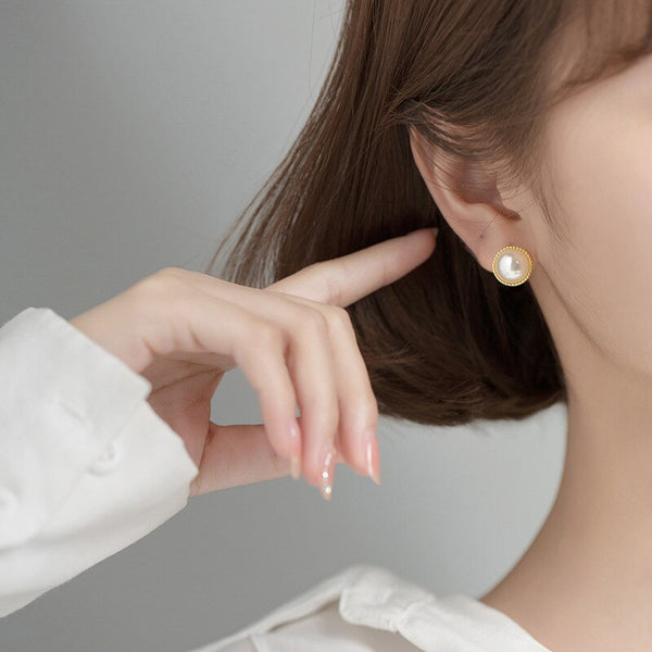 Korean New Simple Geometry Pearl Clip on Earrings