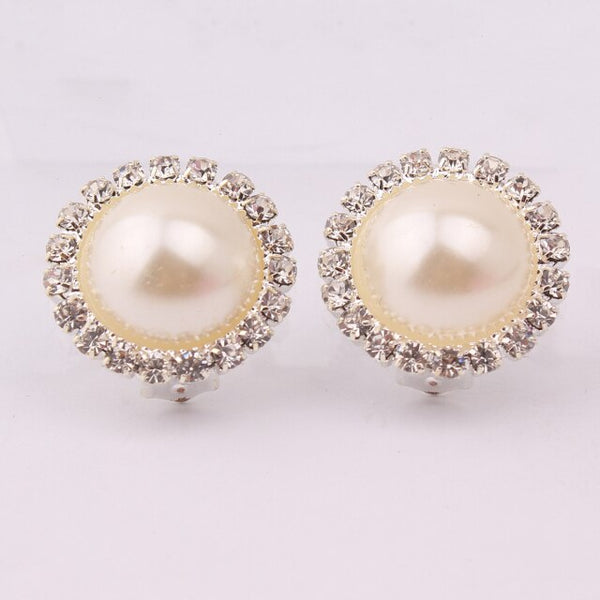 Pendientes de clip geométricos con forma de corazón, gota de agua y perlas de diamantes de imitación