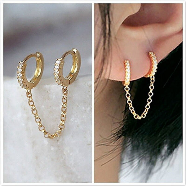 Exquisitos pendientes de tendencia en color dorado para mujer