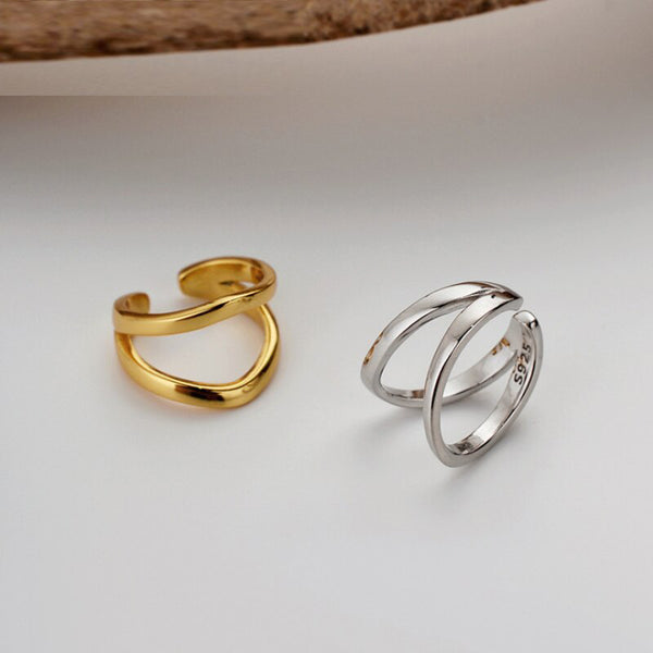 Pendientes de clip geométricos abiertos de doble capa en plata de ley S925