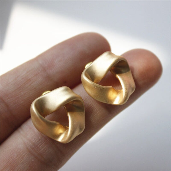 Korean Matt Gold Color Irregular Triangle No Hole Earrings