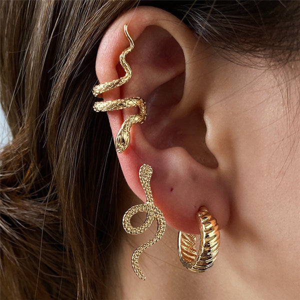 Juego de 3 pendientes vintage de serpiente en color dorado y plateado para mujer.
