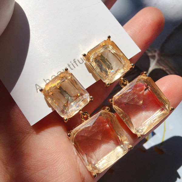 Geometric Block Clip Earrings No Hole Ear Clips Exaggerated Transparent Square Earring