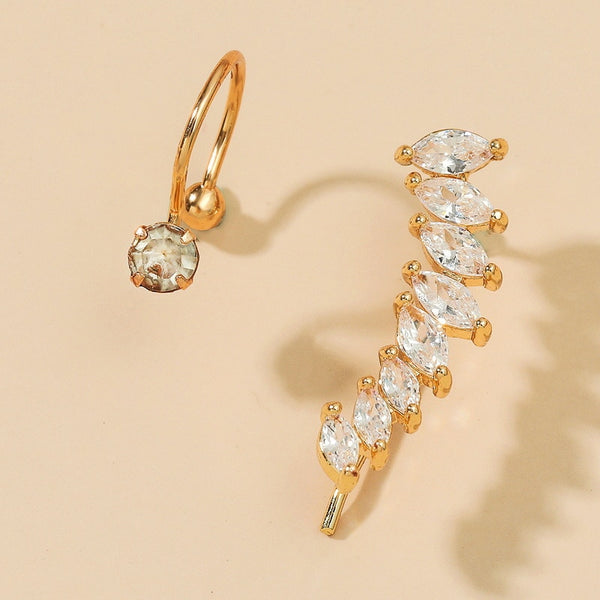 Pendientes de clip con circonitas y hojas bohemias para mujer