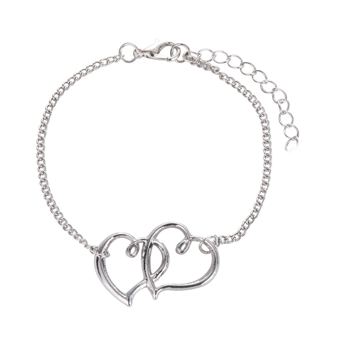 Summer Sandy Beach Silver Double Heart Anklet Alloy Trendy Simplicity Ankle Chain