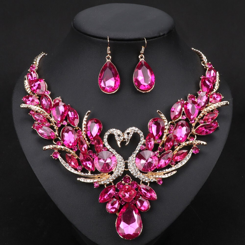 Gold Color Swan Pendant Necklace Women Jewelry Sets