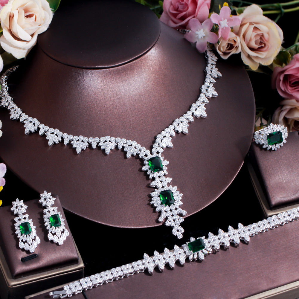 4pcs Green African Cubic Zirconia Big Luxury Women Jewelry Sets