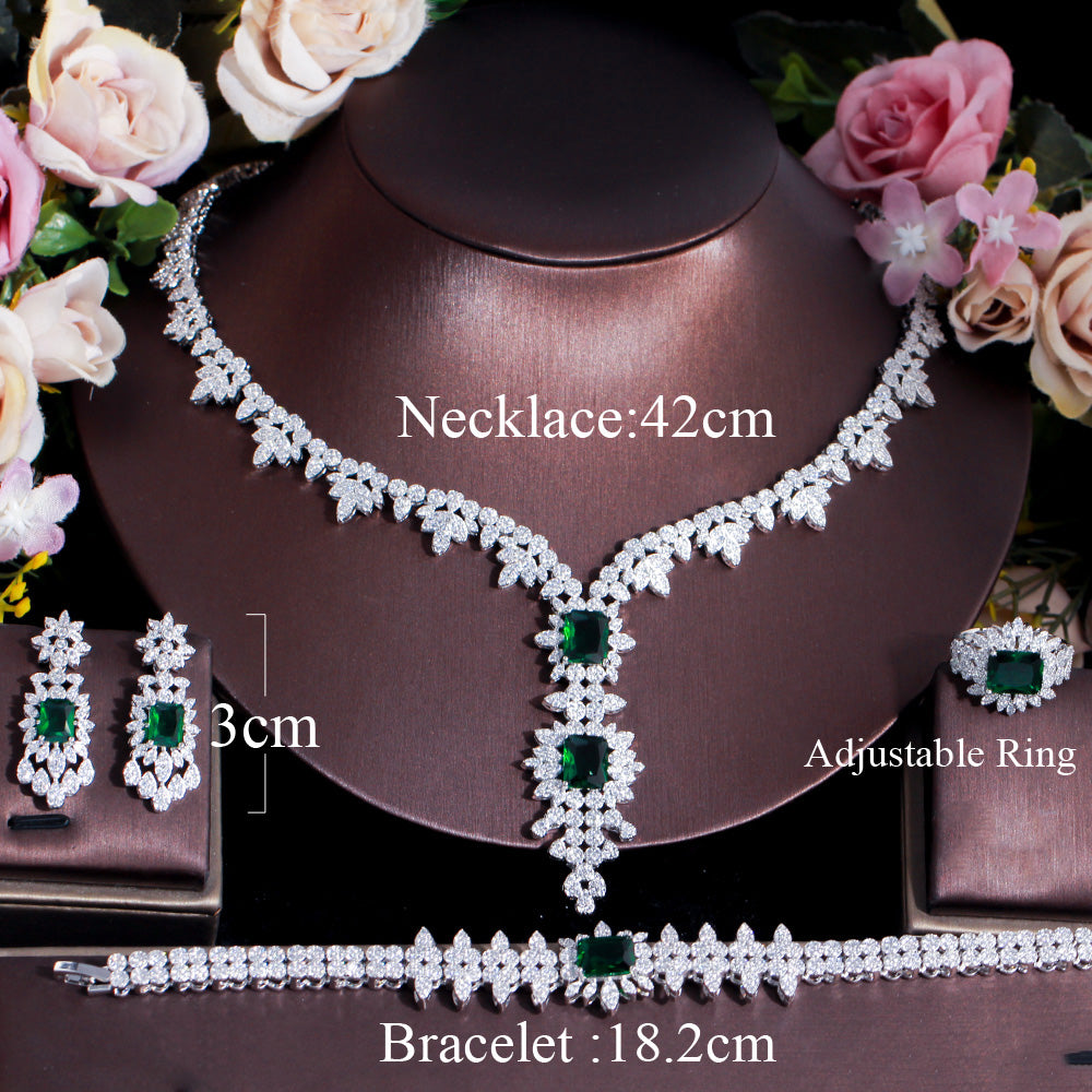 4pcs Green African Cubic Zirconia Big Luxury Women Jewelry Sets