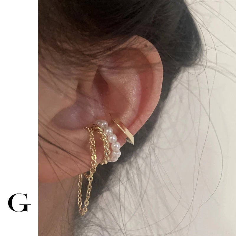3Pcs/set Minimalist Little C Fake Pearls Cartilage Earrings Clips Sets