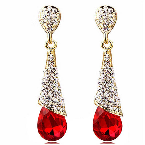 Pendientes largos con clip y cristales de imitación de moda, sin perforar