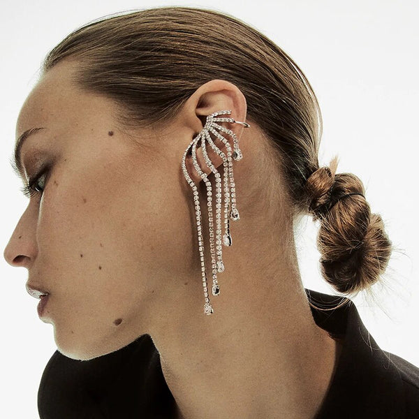 Pendientes de borla con piedras de cristal y personalidad de moda para mujer con diamantes de imitación