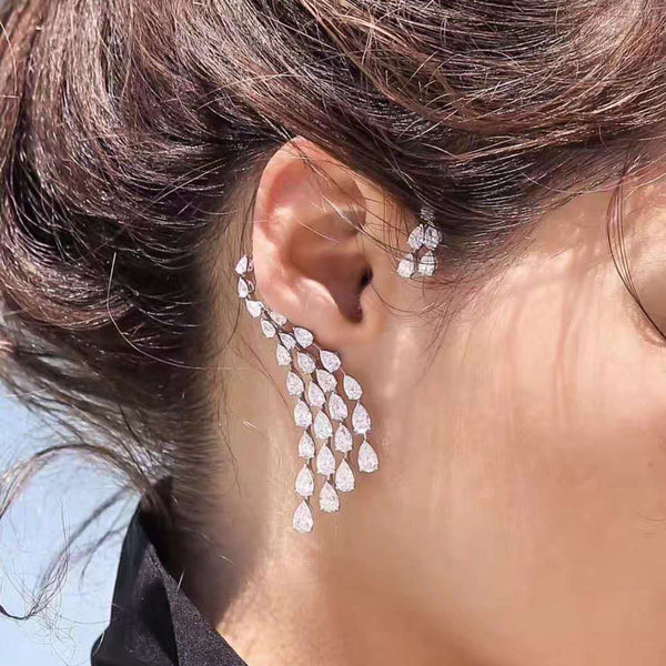 Pendientes de novia asimétricos ajustables con forma de gota de agua y circonita de lujo para mujer