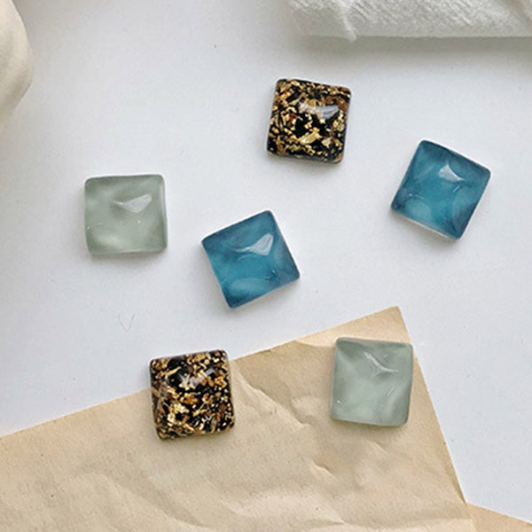 Pendientes de resina con diseño geométrico y clip para mujer, sin agujeros, azules