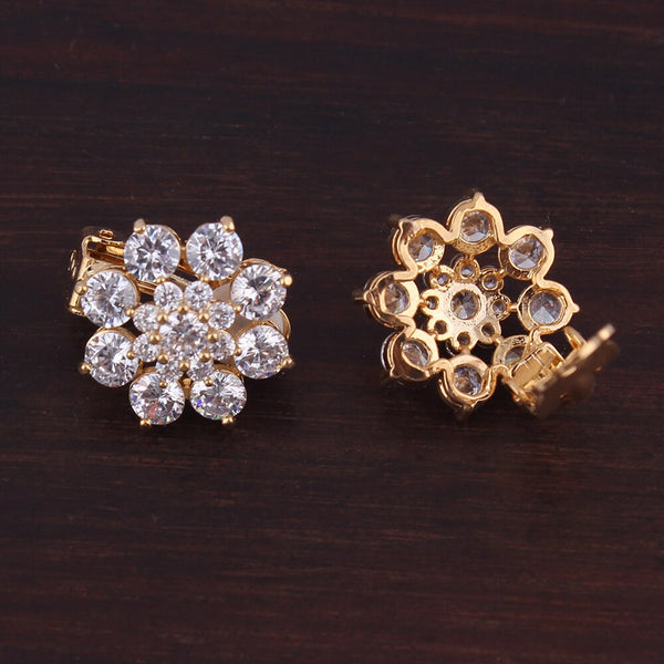 Pendientes de clip con forma de flor de circonita cúbica AAA para mujer