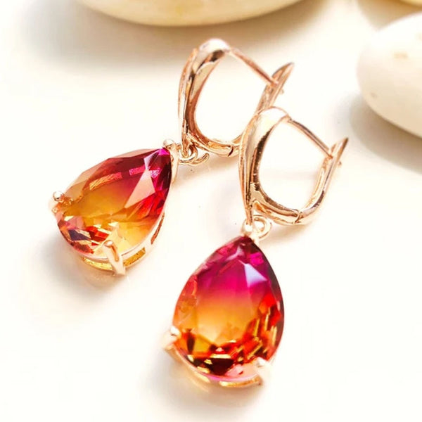 Pendientes grandes de dos tonos con forma de gota para mujer