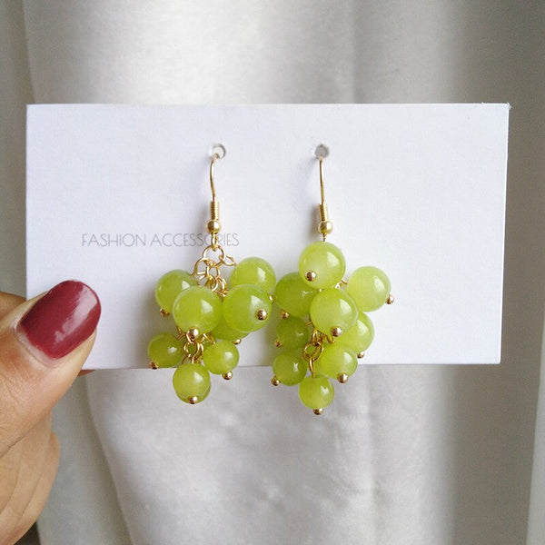 Pendientes de clip con racimos de uvas verdes frescas para niñas de estilo japonés