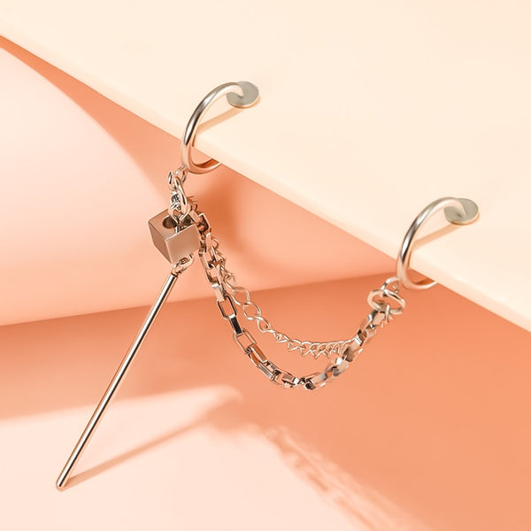 Pendientes largos de metal con forma de barra y clip para oreja para mujer