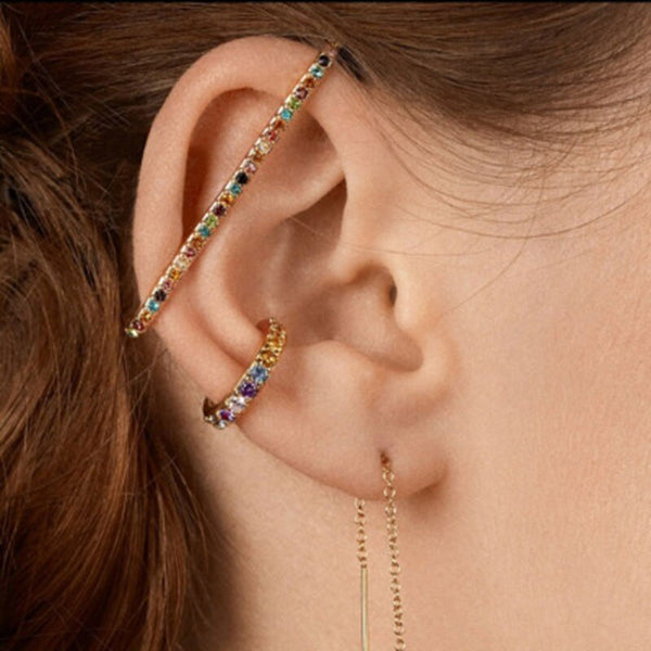 Pendientes de clip con diseño de arcoíris para mujer