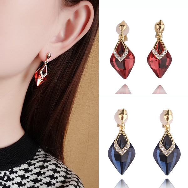 Pendientes de clip con diamantes de imitación de moda sin perforaciones para mujer